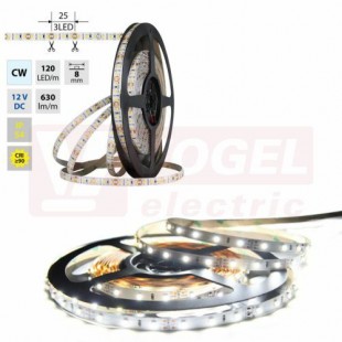 LED pásek SMD2835 CW, 120LED/m, 9,6W/m, DC 12V, 630lm/m, CRI90, IP54, 8mm, 5m (121.852.60.0)