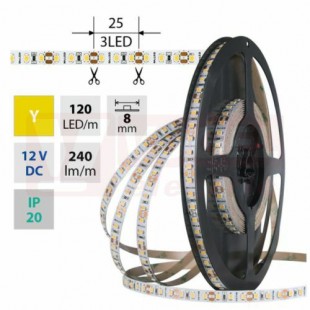 LED pásek SMD2835 Y, 120LED/m, 9,6W/m, DC 12V, 240lm/m, IP20, 8mm, 5m (121.835.60.0)