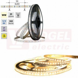 LED pásek SMD2835 WW, 60LED/m, 4,8W/m, DC 12V, 360lm/m, CRI90, IP68, 10mm, 5m (121.859.60.0)