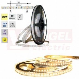 LED pásek SMD2835 EWW, 60LED/m, 4,8W/m, DC 12V, 340lm/m, CRI90, IP68, 10mm, 5m (121.860.60.0)