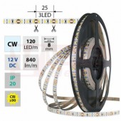 LED pásek SMD2835 CW, 120LED/m, 9,6W/m, DC 12V, 840lm/m, CRI90, IP20, 8mm, 5m (121.838.60.0)