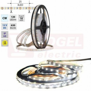 LED pásek SMD2835 CW, 120LED/m, 9,6W/m, DC 12V, 630lm/m, CRI90, IP68, 10mm, 5m (121.866.60.0)