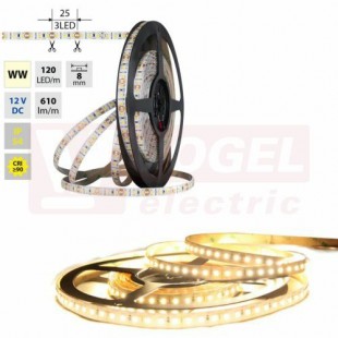 LED pásek SMD2835 WW, 120LED/m, 9,6W/m, DC 12V, 610lm/m, CRI90, IP54, 8mm, 5m (121.854.60.0)