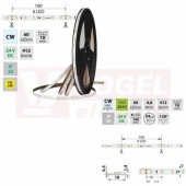 LED pásek SMD2835 CW, 60LED/m, 4,8W/m, DC 24V, 412lm/m, CRI90, IP20, 10mm, 50m (126.871.60.2)