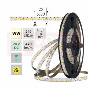 LED pásek SMD2835 WW, 240LED/m, 6W/m, DC 24V, 470lm/m, CRI90, IP20, 8mm, 5m (126.893.60.0)