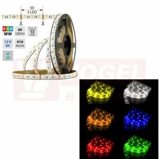 LED pásek SMD5050 RGB +WW, 60LED/metr, 19,2W/m, IP20, DC 12V, 12mm, 5m (123.635.60.0)