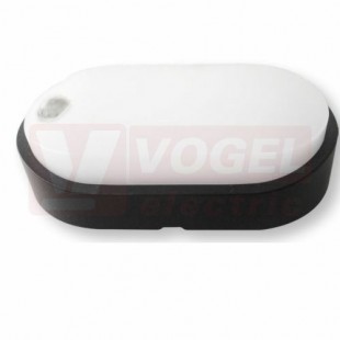Svítidlo LED přisazené  14W (DITA OVAL B 14W NW)+PIR čidlo, čas. 10s-5min, 10-2000lx, dosah 10m, úhel 90°, černé, oválné, 1000lm, 4000K neutrální bílá, živ. 25 000h, IP54, IK10, úhel vyzař. 120°, průměr 212mm x 119mm, náhrada za 75W E14/E27 (GXPS042)