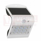 Svítidlo LED solární   1,5W (FOX SOLAR PIR 12LED W NW)+PIR čidlo čas. 10s, 0-30lx, otočné 120°, úhel záb. 120°, dosah 6m, nástěn., bílé, 44/220lm, 4000K neutr. bílá, živ. 20 000h, IP65, ú.vyzař. 90°, Li-Ion BATTERY 1200mAh 3,7V, r. 144,5x96x76mm (GXSO004)