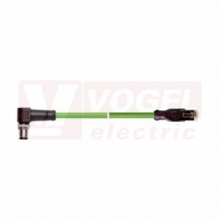 IE-EC-5-M12D-A-5-P-2-26-FD-RJ45 patch kabel pro průmys.Ethernet, EtherCat, Cat.5e, M12/4-pin/úhlový/vidlice/kód-D + konektor RJ45, PUR, barva zelená (RAL6018), do energetických řetězů, IP67, délka 5m (2171927)