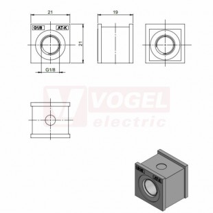 AT-K-Z 1/8" průchodková vložka se závitem, malá, IP66, instal.výška 2mm, rozměr 21x21x19mm (39963)