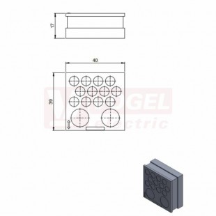 QT-DT 8 průchodková vložka velká, šedá, IP54, rozměr 40x39x17mm, pro kulaty kabel, rozsah upínání 12x 1-6,5mm, 2x 1-12,2mm (42556)