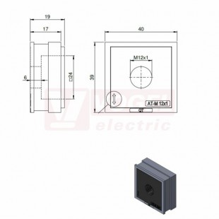 QT-AT-M 12x1 průchodková vložka s vnitřním závitem, velká, PA/elastomer, IP54, rozměr 40x39x19mm (42596)