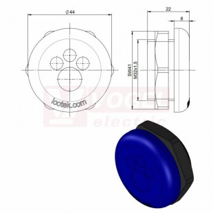 KEL-DPZ-HD 32/4 membránová průchodka, kulatá, modrá RAL5005, výška 22mm, vnější pr.44mmm, inst.výška 8mm, výřez 32,3mm, závit 32x1,5mm, délka závitu 14mm, pr.kabelů 3x 3,2-6,5mm, 1x 7,2-12,5m (70351)