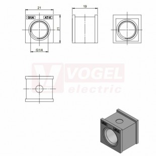 AT-K-Z 1/4" průchodková vložka se závitem, malá, IP66, instalační výška 2mm, rozměr 21x21x19mm (39964)