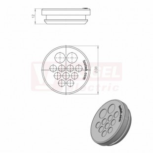 KEL-DP 32/11 B gy membránová průchodka, kulatá, do výřezu, šedá RAL7035, výška 12mm, vnější průměr 38mm, instalační výška 5mm, výřez 32mm, pro tloušťku plechu 2,8-4mm, pr.kabelů 2x 1-8mm, 9x 1-5,2mm, IP65 (43598)