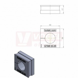 QTMB 22-25 průchodková vložka velká, šedá RAL7035, délka 40mm, šířka 39mm, výška 17mm, pro kulatý kabel, pr.kabelů 1x 22-25mm, IP54 (42519)