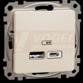 SDD112402 Dvojitá USB A+C nabíječka 2.4A, béžová, šroubové svorky