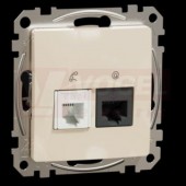 SDD112458 Datová zásuvka RJ45 kat.5e UTP + telefonní RJ11, béžová, zářezové svorky