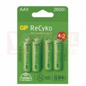 Baterie  1,20 V R6  tužková NiMH 2700mAh GP ReCyKo HR6 dobíjecí, blistr/6ks (2600mAh)