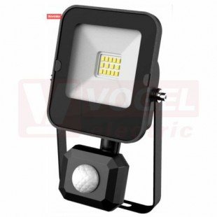 Svítidlo LED reflektorové  10W (ALFA PIR SMD 10W CW)+ PIR čidlo, čas 5s-10min, 2-2000lx, citlivost 1-10m, 1000lm, 6000K studená bílá, IP44, úhel vyzař.120°, živ. 25000h, tělo lak.hliník, difuzor tvrz.sklo, 156x90x58mm, svorkovnice, max. 3x1,5mm2 (GXLR050)