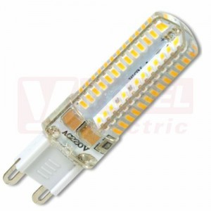 Žárovka LED G9  230VAC  4,5W (LED4,5W-G9/3000) trubková baňka čirá, 350lm, 3000K teplá bílá, 104x SMD3014, živ. 50 000h, rozměr 6,2 x pr.1,7cm