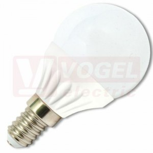 Žárovka LED E14 230VAC   5W mini globe (LED5W-G45/E14/4100) 15x LED SMD2835, 440lm, 4100K bílá, úhel vyzař. 230°, živ. 30 000h., rozměr 8,8x pr.4,5cm