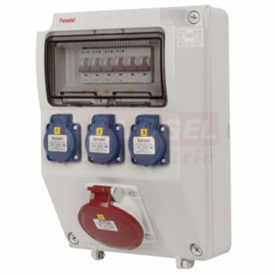 Zásuvková skříň ZSF30001000.0 /3958 IP44 jištěná 10kA bez chrániče, zás. 3x230V/16A/3p, 1x400V/32A/5p, všh 330x215x155mm (jistič 3xB16/1, 1xB32/3)