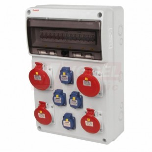 Zásuvková skříň ZSF40202000.0 /3952 IP44 jištěná 6kA bez chrániče, zás. 4x230V/16A/3p, 2x400V/16A/5p, 2x400V/32A/5p, rozměry 500x330x150mm (jistič 4xB16/1, 1xB16/3, 1xB32/3)