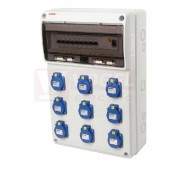 Zásuvková skříň ZSF90000000.1 /3951 IP54 jištěná 6kA s chráničem 40/4/003, zásuvky 9x230V/16A/3p, rozměry 500x230x150mm (jistič 9xB16/1)