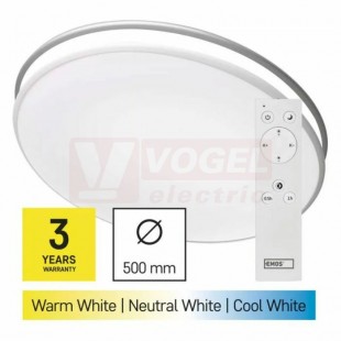 Svítidlo LED přisazené  36W 220-240V, kruhové bílé, teplá/studená bílá, 140-2880lm, 2700-6500K, IP20, úhel vyzařování 115°, tělo ocelový plech, difuzor mléčný, pr. 500x60mm (ZM5166)