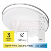 Svítidlo LED přisazené  36W 220-240V, kruhové bílé, teplá/studená bílá, 140-2880lm, 2700-6500K, IP20, úhel vyzařování 115°, tělo ocelový plech, difuzor mléčný, pr. 500x60mm (ZM5166)