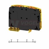 A2C 50/70 FE svorka řadová, průchozí, PUSH-IN, 50mm2, 1/1 černo-žlutá, 150A/1000V, nacvakávací na DIN lištu TS35 (2663270000)