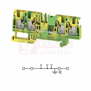 A4C  4 PE DL svorka řadová, PUSH-IN 4mm2, zeleno-žlutá, 32A/800V, 2/2, š=6,1mm  (2674860000) DL = Direct Labeling - svorka je osazená štítky pro přímý popis
