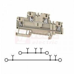 A2T 1,5 DL svorka řadová, dvoupatrová PUSH-IN 1,5mm2, béžová, š=3,5mm, 500V, upevnění na DIN lištu TS35 (2675060000) DL = Direct Labeling - svorka je osazená štítky pro přímý popis