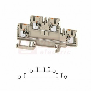 A2T 2,5 DL svorka řadová, dvoupatrová, PUSH-IN 2,5mm2, tm.béžová, 24A/800V, š=5,1mm (2675110000) DL = Direct Labeling - svorka je osazená štítky pro přímý popis