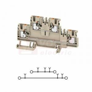 A2T 2,5 DL svorka řadová, dvoupatrová, PUSH-IN 2,5mm2, tm.béžová, 24A/800V, š=5,1mm (2675110000) DL = Direct Labeling - svorka je osazená štítky pro přímý popis