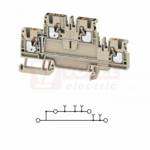 A2T 2,5 VL DL svorka řadová, dvoupatrová, průchozí, PUSH-IN 2,5mm2, béžová, 800V, š=5,1mm, upevnění na DIN lištu TS35 (2675140000) DL = Direct Labeling - svorka je osazená štítky pro přímý popis