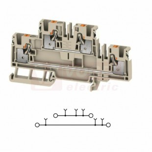 A2T 4 DL svorka řadová, dvoupatrová, průchozí PUSH-IN 4mm2, 32A/800V, béžová, š=6,1mm, nacvakávací TS35 (2675160000) DL = Direct Labeling - svorka je osazená štítky pro přímý popis