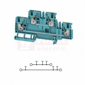 A2T 4 DL BL svorka řadová, dvoupatrová, průchozí PUSH-IN 4mm2, 32A/800V, modrá, š=6,1mm, nacvakávací TS35 (2675170000) DL = Direct Labeling - svorka je osazená štítky pro přímý popis