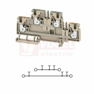 A2T 4 N-FT svorka řadová, dvoupatrová, průchozí PUSH-IN 4mm2, 32A/800V, tm.béžová, š=6,1mm, nacvakávací TS35 (2724450000)