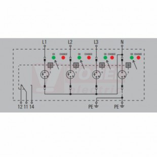 VPU AC I 3+1 275/25 LCF S 2PE přepěťová ochrana typ 1+2 (L1-L2-L3-N/2xPE), I imp 25kA/100kA (10/350µs), Uc 275V, bez dálk.signalizace (2726760000)