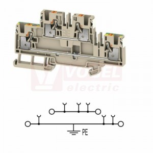A2T 4 FT-PE DL svorka řadová, dvoupatrová, průchozí PUSH-IN 4mm2, 32A/800V, tm.béžová, š=6,1mm, nacvakávací TS35 (2675180000) DL = Direct Labeling - svorka je osazená štítky pro přímý popis