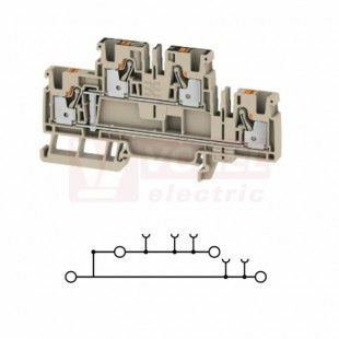 A2T 4 VL DL svorka řadová, dvoupatrová, průchozí PUSH-IN 4mm2, 32A/800V, béžová, š=6,1mm, nacvakávací TS35 (2675190000) DL = Direct Labeling - svorka je osazená štítky pro přímý popis