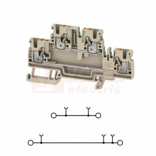 A2T 2,5 EM1 D/0 svorka řadová dvoupatrová PUSH-IN 2,5mm2, s otvory pro montáž elektron.součástky, tm.béžová, 10A/500V,  š=5,1mm, nacvaknutí na TS35 (2704330000)