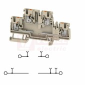 A2T 2,5 EM3 D/0 svorka řadová dvoupatrová PUSH-IN 2,5mm2, s otvory pro montáž elektron.součástky, tm.béžová, š=5,1mm, 500V, upevnění na DIN lištu TS35 (2704340000)