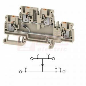 A2T 2,5 EM1 D/1 svorka řadová dvoupatrová PUSH-IN 2,5mm2, s otvory pro montáž elektron.součástky, tm.béžová, 1A/500V,  š=5,1mm, nacvaknutí na TS35 (2704370000)