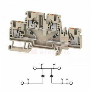A2T 2,5 EM2 D/5 svorka řadová dvoupatrová PUSH-IN 2,5mm2, s otvory pro montáž elektron.součástky, tm.béžová, š=5,1mm, 1A/500V, upevnění na DIN lištu TS35 (2704390000)