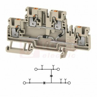 A2T 2,5 EM2 D/6 svorka řadová dvoupatrová PUSH-IN 2,5mm2, s otvory pro montáž elektron.součástky, tm.béžová, š=5,1mm, 1A/500V, upevnění na DIN lištu TS35 (2704400000)