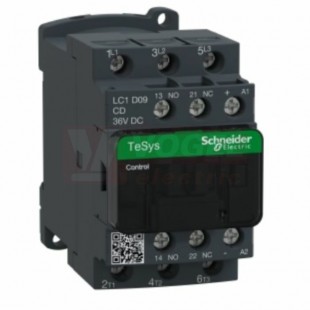 LC1D09CD     Stykač 3P 9A AC-3,  36V DC, pom.kont. 1"Z"+1"V" šroub.svorky, cívka s rozšíř.rozsahem  a odruš.modulem