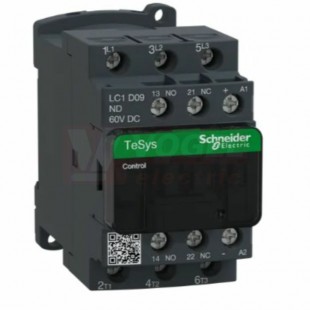 LC1D09ND      Stykač 3P  9A AC-3,  60V DC, pom.kont. 1"Z"+1"V" šroub.svorky, cívka s rozšíř.rozsahem  a odruš.modulem
